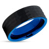 Blue Tungsten Wedding Band - Black Wedding Ring - 8mm Tungsten Ring - Black Ring