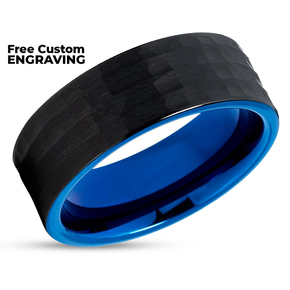 Blue Tungsten Wedding Band - Black Wedding Ring - 8mm Tungsten Ring - Black Ring