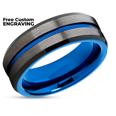 Gunmetal Wedding Ring - Blue Tungsten Wedding Ring - Black Wedding Ring - Blue Ring
