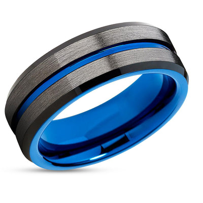Gunmetal Wedding Ring - Blue Tungsten Wedding Ring - Black Wedding Ring - Blue Ring