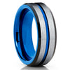 Blue Tungsten Wedding Band - Brushed - Blue Tungsten Ring - Black - Clean Casting Jewelry
