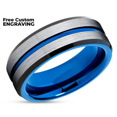 Tungsten Wedding Band - Blue Tungsten Ring - Black Tungsten Ring - Wedding Band