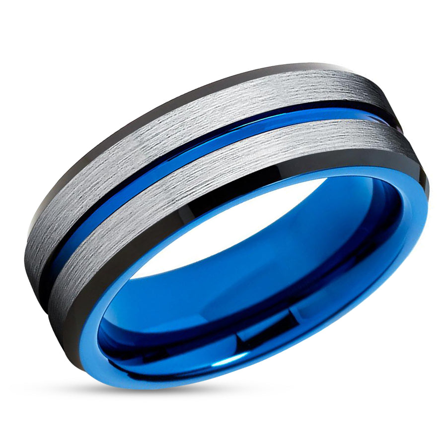 Tungsten Wedding Band - Blue Tungsten Ring - Black Tungsten Ring - Wedding Band