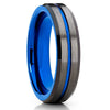 Blue Tungsten Ring - Gunmetal - Blue Tungsten Wedding Band - Brush - 6mm - Clean Casting Jewelry