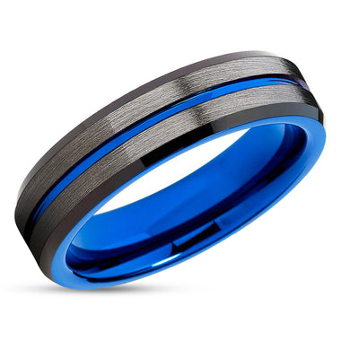 Gunmetal Wedding Band - Gunmetal Wedding Ring - Blue Wedding Ring - Black Ring