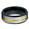 Black Tungsten Wedding Band - Yellow Gold Tungsten Ring - 8mm - Brush - Clean Casting Jewelry