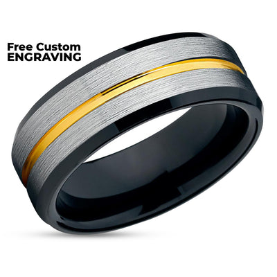 Black Tungsten Ring - Yellow Gold Wedding Ring - Gold Tungsten Ring - Yellow Gold Band