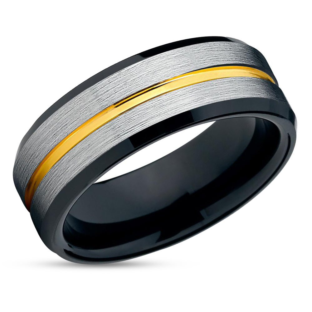 Black Tungsten Ring - Yellow Gold Wedding Ring - Gold Tungsten Ring - Yellow Gold Band