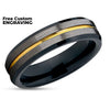 Yellow Gold Tungsten Ring - Black Tungsten Ring - Gunmetal Wedding Ring - Tungsten