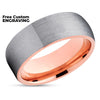 Rose Gold Wedding Band - Gray Tungsten Ring - Engagement Ring - 18K Rose Gold