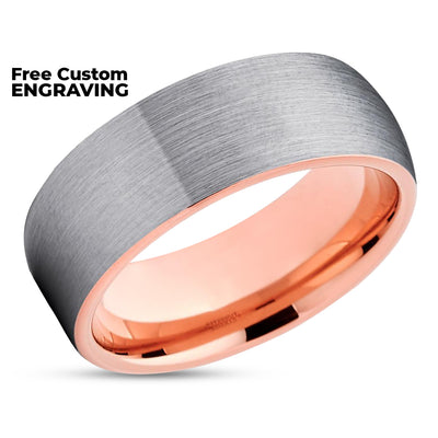 Rose Gold Wedding Band - Gray Tungsten Ring - Engagement Ring - 18K Rose Gold