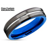 Gunmetal Wedding Band - Blue Wedding Ring - Tungsten Wedding Band - Silver Ring