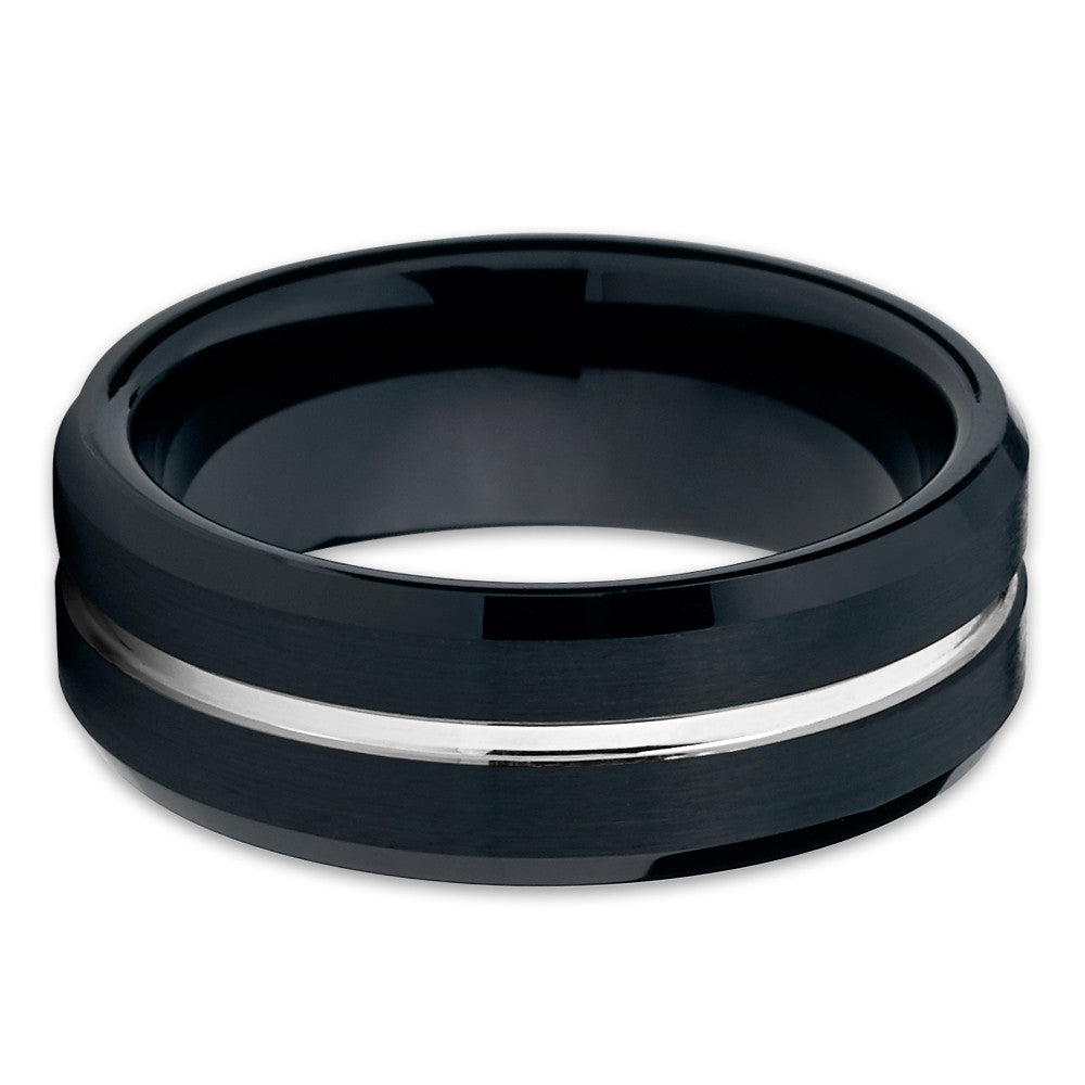 Black Tungsten Wedding Band - 8mm Ring - Tungsten Wedding Ring Brushed - Clean Casting Jewelry