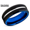 Black Tungsten Wedding Ring - Black Wedding Band - Blue Tungsten Ring - Tungsten Ring