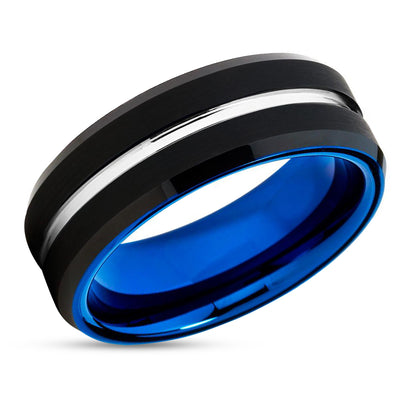 Black Tungsten Wedding Ring - Black Wedding Band - Blue Tungsten Ring - Tungsten Ring