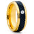 Yellow Gold Tungsten Wedding Ring - White Diamond Ring - Black Tungsten Ring - Band