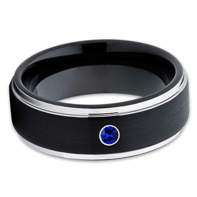 Black Tungsten Wedding Band - Men's Wedding Band - Blue Tungsten Ring - 8mm - Clean Casting Jewelry