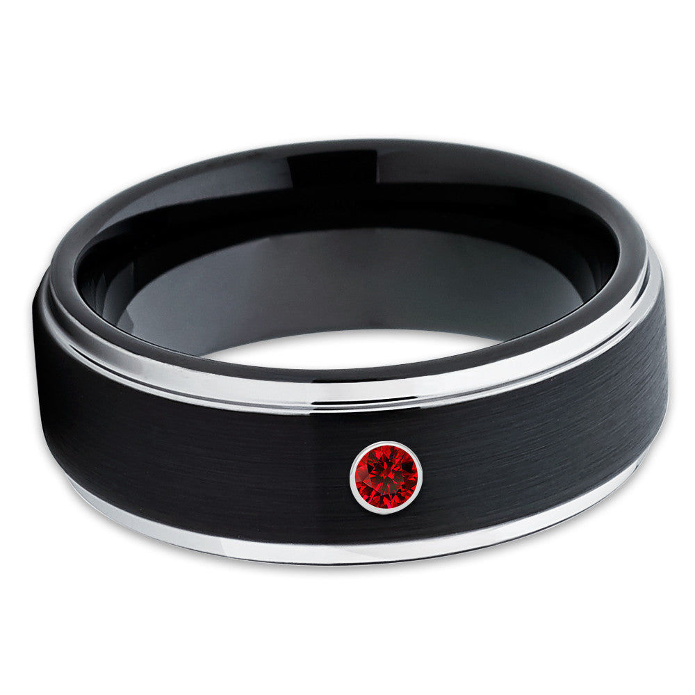 Ruby Tungsten Wedding Band - Black Tungsten Ring - Men's Wedding Band - Clean Casting Jewelry