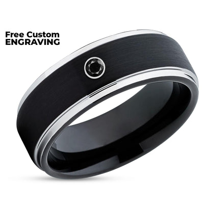 Black Tungsten Ring - Black Diamond Ring - Diamond Wedding Band - Tungsten Ring