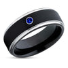 Black Tungsten Wedding Ring - Black Wedding Ring - Blue Sapphire Ring - Black Wedding Band