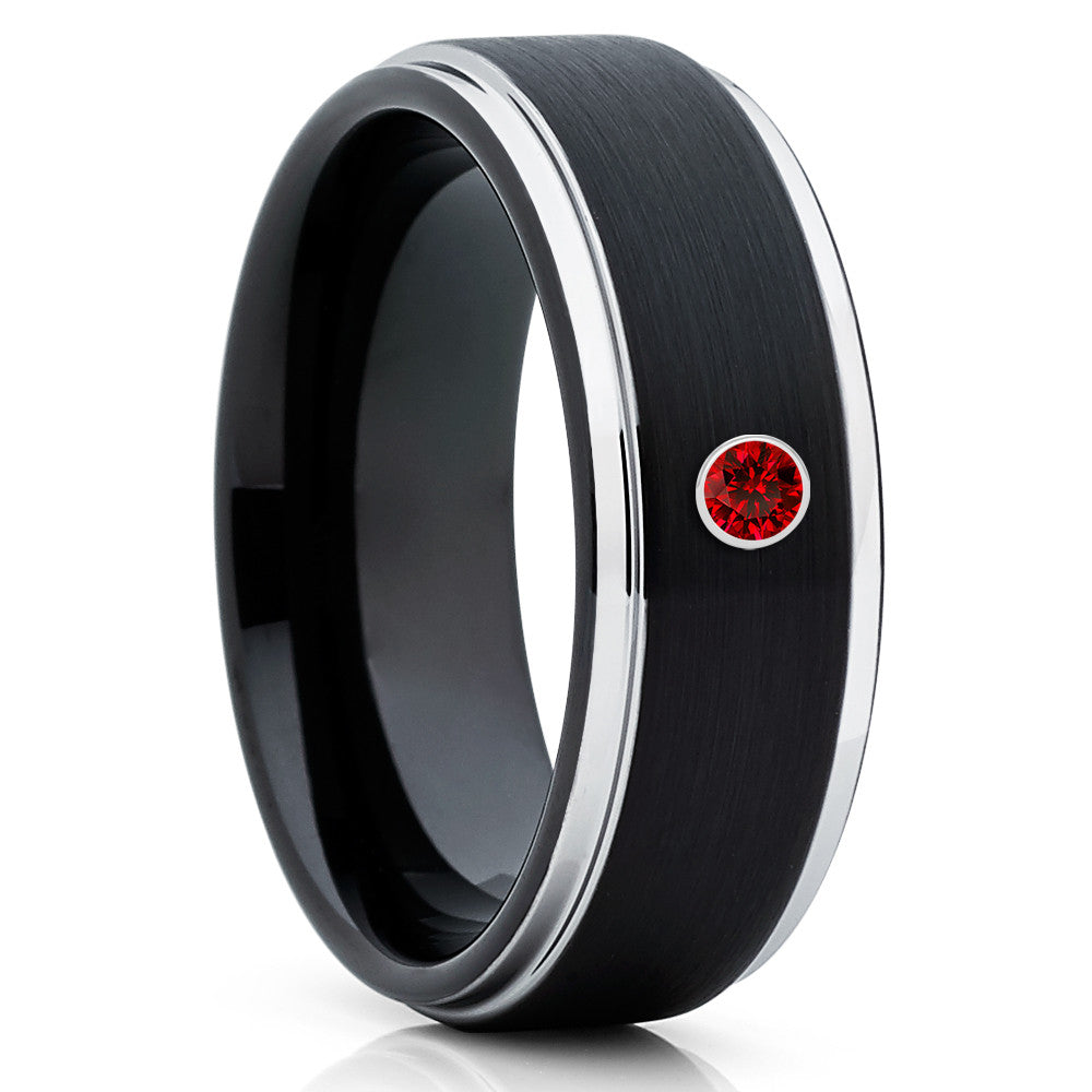 Ruby Tungsten Wedding Band - Black Tungsten Ring - Men's Wedding Band - Clean Casting Jewelry