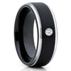 Black Tungsten Ring - White Diamond Ring - Black Tungsten Band - 8mm - Clean Casting Jewelry
