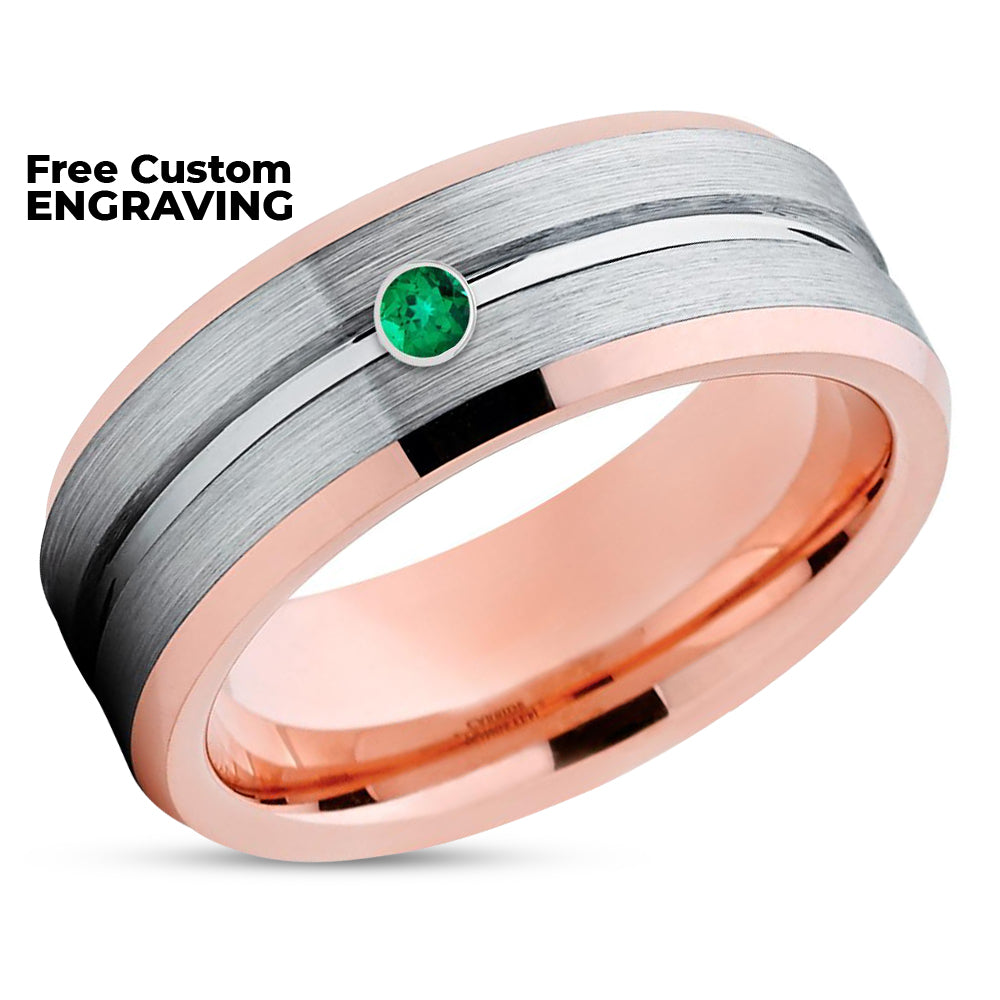 Emerald Wedding Ring - Rose Gold Wedding Ring - Tungsten Wedding Ring - Man's Ring