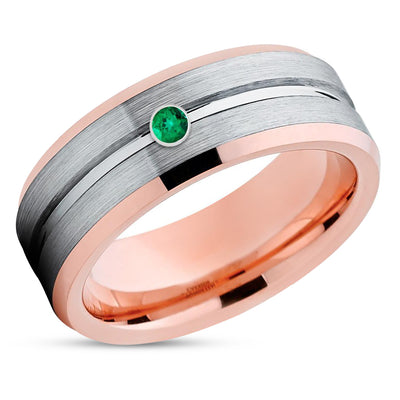 Emerald Wedding Ring - Rose Gold Wedding Ring - Tungsten Wedding Ring - Man's Ring