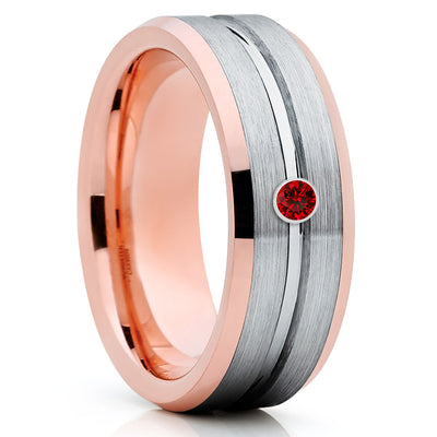 Ruby Tungsten Wedding Band - Rose Gold Tungsten Ring - Gray Tungsten Ring - Clean Casting Jewelry