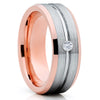 White Diamond Tungsten Ring - Grey Wedding Band - Rose Gold Tungsten - Clean Casting Jewelry 