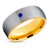 Blue Sapphire Wedding Ring - Yellow Gold Tungsten Ring - Anniversary Ring - Engagement Ring