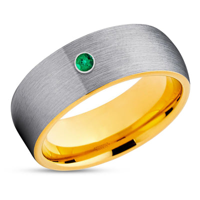 Emerald Wedding Ring - Tungsten Wedding Ring - Man's Wedding Ring - Wedding Band