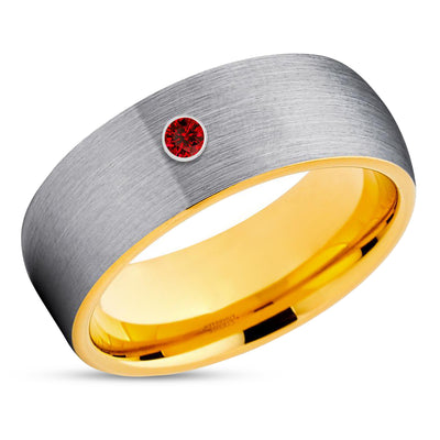 Ruby Wedding Ring - Yellow Gold Tungsten Ring - Engagement Ring - 18K Yellow Gold