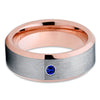Blue Sapphire Tungsten Ring - Gray Tungsten Ring - Rose Gold Tungsten - 8mm - Clean Casting Jewelry