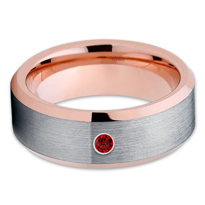 Ruby Wedding Band - Rose Gold Tungsten - Tungsten Wedding Band - Grey Ring - Clean Casting Jewelry