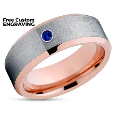 Rose Gold Tungsten Wedding Ring - Blue Sapphire Ring - Engagement Ring - Man's Wedding Ring