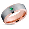 Rose Gold Wedding Bad - Emerald Wedding Ring - 8mm Wedding Ring - 6mm Ring - Rose Gold