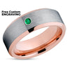 Rose Gold Wedding Bad - Emerald Wedding Ring - 8mm Wedding Ring - 6mm Ring - Rose Gold