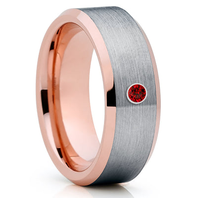 Ruby Wedding Band - Rose Gold Tungsten - Tungsten Wedding Band - Grey Ring - Clean Casting Jewelry