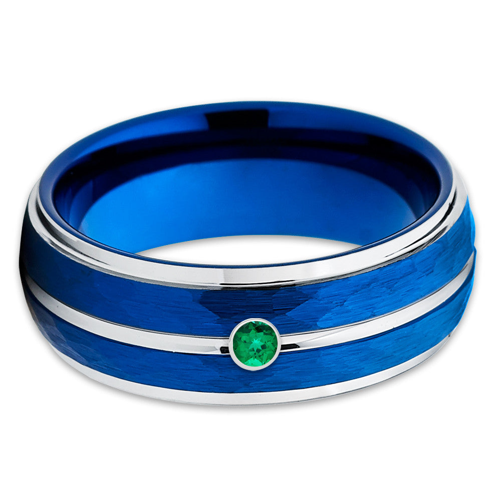 Emerald Tungsten Ring - Blue Tungsten Ring - Tungsten Wedding Band - 8mm - Clean Casting Jewelry