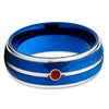 Blue Tungsten Wedding Band - Ruby Tungsten Ring - 8mm - Hammered Ring - Clean Casting Jewelry