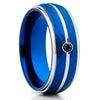Blue Tungsten Wedding Band - Black Diamond Tungsten Ring - Hammered Ring - Clean Casting Jewelry