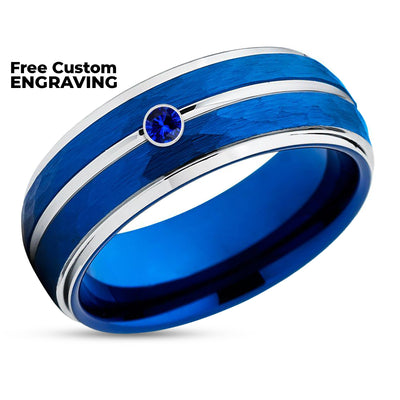 Blue Tungsten Wedding Ring - Blue Sapphire Ring - 8mm Wedding Band - Tungsten Ring