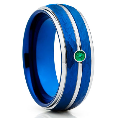 Emerald Tungsten Ring - Blue Tungsten Ring - Tungsten Wedding Band - 8mm - Clean Casting Jewelry