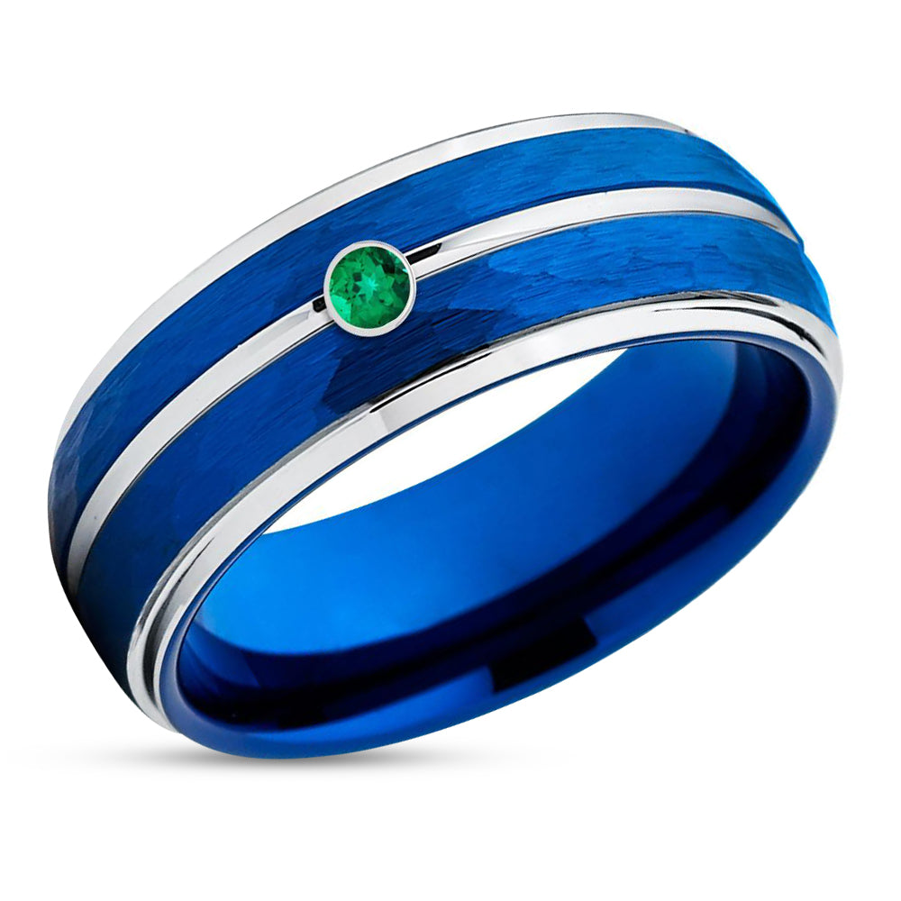 Emerald Tungsten Ring - Blue Tungsten Ring - Tungsten Wedding Band - 8mm
