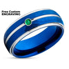 Emerald Tungsten Ring - Blue Tungsten Ring - Tungsten Wedding Band - 8mm