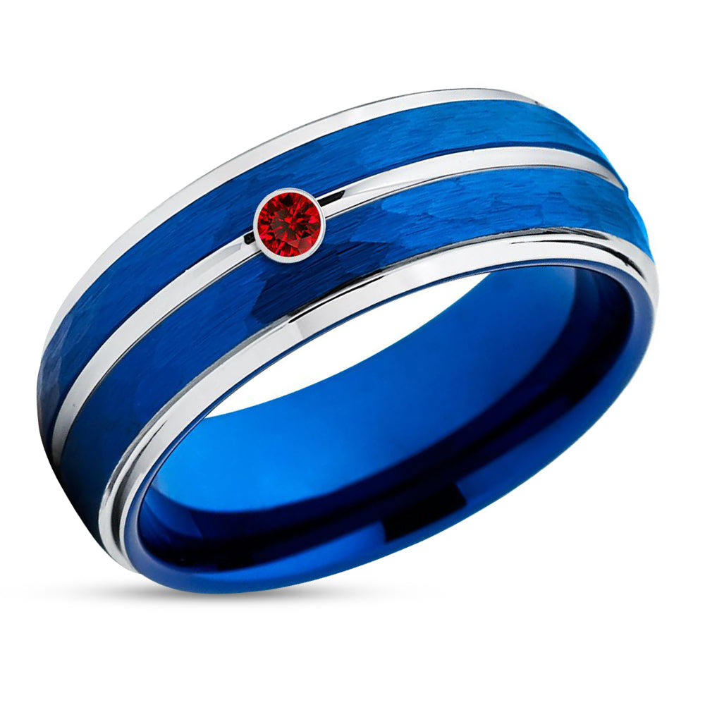 Blue Wedding Ring - Ruby Tungsten Wedding Ring - Wedding Band - Wedding Ring