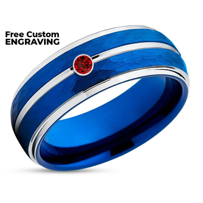Blue Wedding Ring - Ruby Tungsten Wedding Ring - Wedding Band - Wedding Ring