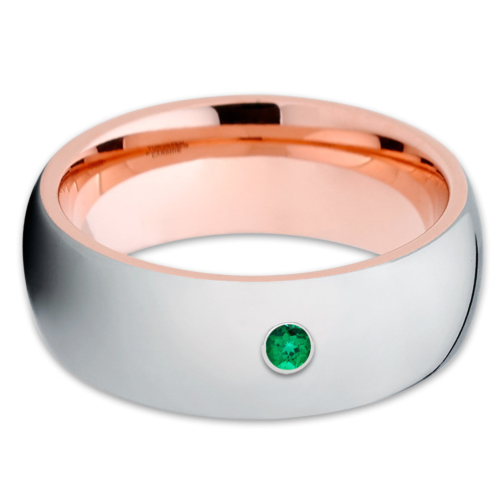 Rose Gold Tungsten - Emerald Tungsten Ring - Tungsten Wedding Band - Shiny - Clean Casting Jewelry