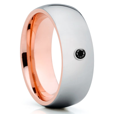 Rose Gold Tungsten Wedding Band - Black Diamond Ring - Silver Tungsten Ring - Clean Casting Jewelry